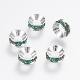 Brass Rhinestone Spacer Beads, Flat Round