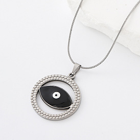 304 Collares con colgante de ojo turco de acero inoxidable esmaltado para mujer, color acero inoxidable