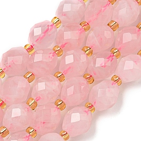 Natural Madagascar Rose Quartz Beads Strands, Faceted, Oval, with Seed Beads