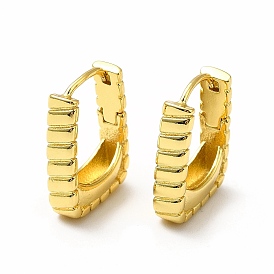 Rack Plating Brass Hoop Earrings, Lead Free & Cadmium Free, Grooved Square Hoop Earring for Women