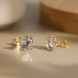 925 Sterling Silver Micro Pave Clear Cubic Zirconia Stud Earrings, Flat Round