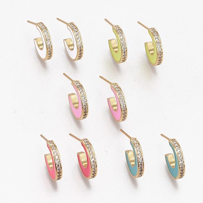 Серьги-кольца из латуни с прозрачным кубическим цирконием и прозрачным паве, с эмалью и ушными орехами, долговечный, луна, реальный 18 k позолоченный