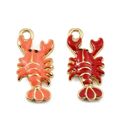 Brass Enamel Pendants, Lobster Charms, Rack Plating, Long-Lasting Plated, Cadmium Free & Lead Free, Real 18K Gold Plated