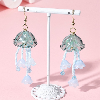 Серьги-подвески из акрила и стеклянных бусин в виде медуз, с 304 нержавеющей стали серьги крючки, золотые