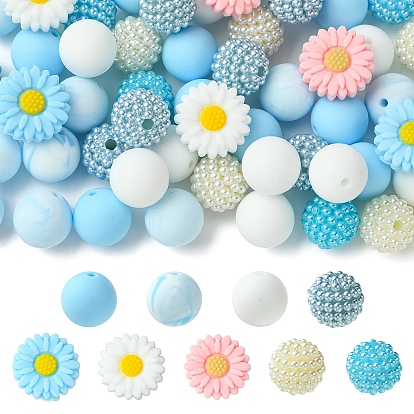 60шт. 9 виды силиконовых бусин и акриловых бусин, круглый и ромашка