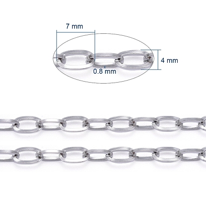 Ion Plating(IP) 304 Stainless Steel Cable Chains, Unwelded, with Spool, Flat Oval