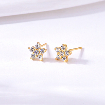 925 Sterling Silver Flower Stud Earrings, with Clear Cubic Zirconia
