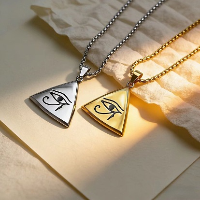 304 Stainless Steel Triangle with Eye of Ra Pendant Necklaces