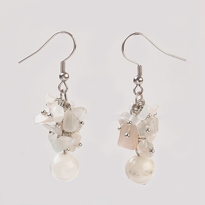 Natural White Moonstone Dangle Earrings and Bracelets Sets, with Metal Findings, Chip