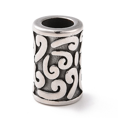 304 Stainless Steel European Beads, Large Hole Beads, Column with Auspicious Clouds