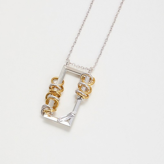 304 Stainless Steel Rectangle Frame with Ring Pendant Necklaces for Women