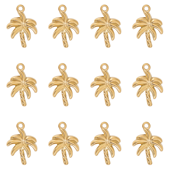 12Pcs 304 Stainless Steel Pendants, Coconut Tree Charm