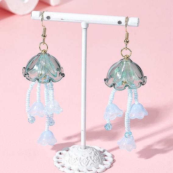 Серьги-подвески из акрила и стеклянных бусин в виде медуз, с 304 нержавеющей стали серьги крючки, золотые