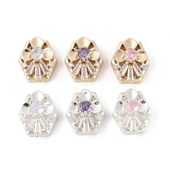 Латунные микро проложить кубического циркония бусы, шестиугольник цветок, без свинца и без кадмия, долговечный
