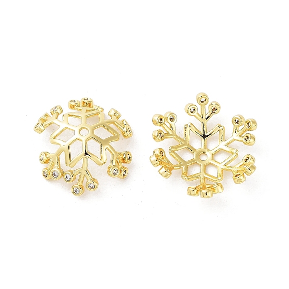 Brass Micro Pave Cubic Zirconia Bead Cap, Snowflake