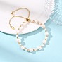 Adjustable Natural Cultured Freshwater Pearl & Brass Beads Slider Bracelets for Women, Round