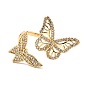 Brass Micro Pave Cubic Zirconia Cuff Ring, Long-Lasting Plated, Butterfly