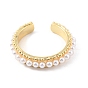 Plastic Pearl Beaded Open Cuff Ring, Rack Plating Brass Jewelry for Women, Cadmium Free & Lead Free
