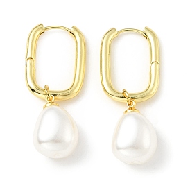 Plastic Pearl Dangle Hoop Earrings, Brass Jewelry for Women, Lead Free & Cadmium Free & Nickel Free