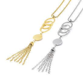 304 Stainless Steel Ring with Tassel Pendant Necklace with Box Chains for Women