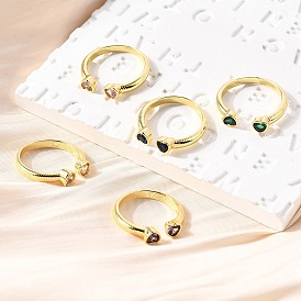 Манжеты из латуни с микро паве кубический цирконий для женщин, сердце, стойки покрытие, долговечный, без свинца и без кадмия