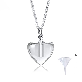 Mini Clear Glass Pet Urn Ashes Bottle Pendant Necklaces, Titanium Steel Cable Chain Memorial Jewelry for Unisex, Stainless Steel Color