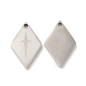 201 Stainless Steel Pendants, Rhombus with Star Charm