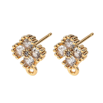 Фурнитура для сережек-гвоздиков из цветочной латуни с микропаве из кубического циркония, с петлей, долговечный, без никеля , реальный 18 k позолоченный