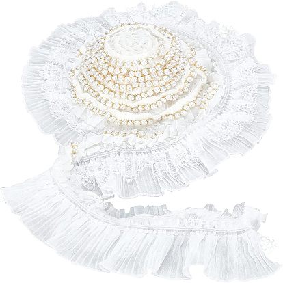 Плиссированная шифоновая цветочная кружевная отделка, с абс пластмассовыми жемчужными бисером, полиэфирная лента для изготовления ювелирных изделий, аксессуары для одежды