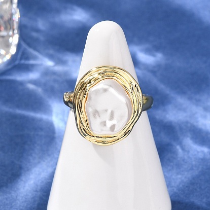 Латунные манжеты с открытыми кольцами, самородки, стойки покрытие, с искусственным жемчугом, долговечный, без свинца и без кадмия