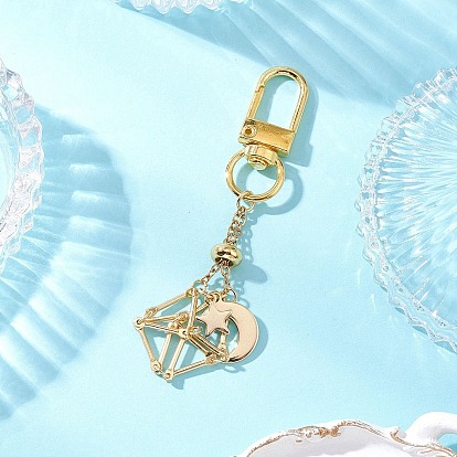 Латунный мешочек макраме пустой держатель для камня кулон украшение, с 304 подвесками в виде звезд и луны из нержавеющей стали и поворотными застежками из сплава