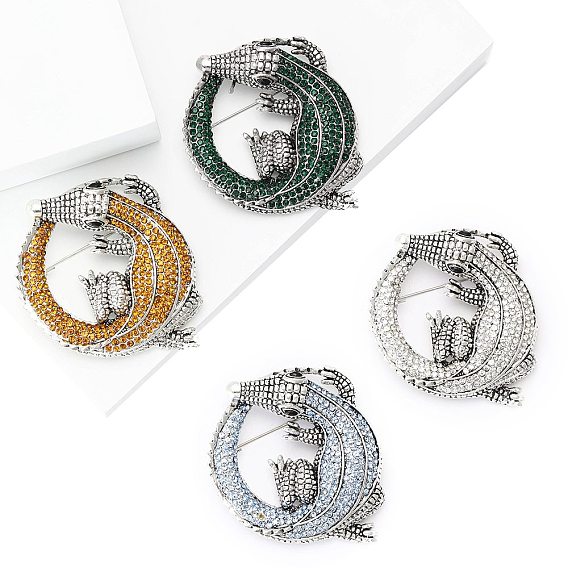 Брошь из крокодилового сплава со стразами, платина