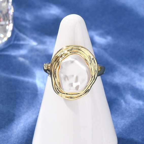 Латунные манжеты с открытыми кольцами, самородки, стойки покрытие, с искусственным жемчугом, долговечный, без свинца и без кадмия