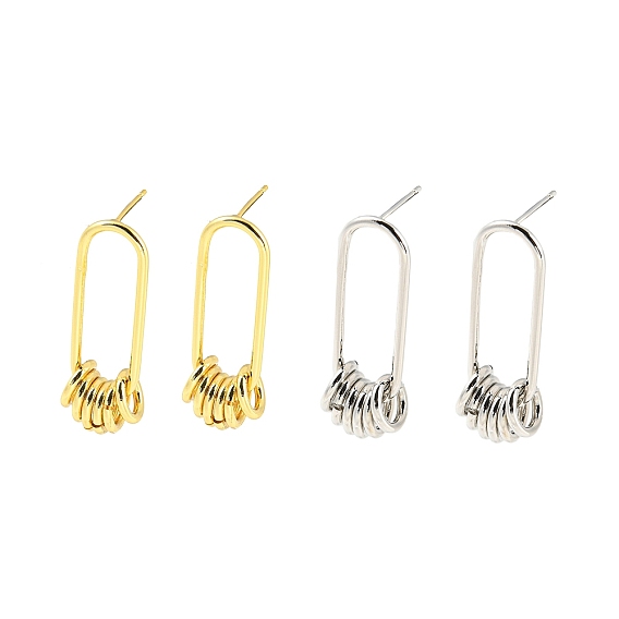 Латунные полые овальные серьги-гвоздики с подвесками, долговечный, без свинца и без кадмия