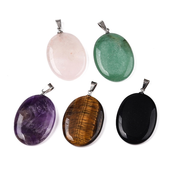 Природных драгоценных камней подвески, плоские овальные подвески с металлическими застежками-кнопками, платина