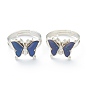Adjustable Iron Finger Rings, with Epoxy, Changing Color Mood Rings, Butterfly, Platinum