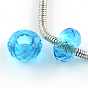 120 Faceted Glass European Beads, Large Hole Beads, No Metal Core, Rondelle, 13~14x8mm, Hole: 5~5.5mm