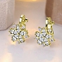 Boucles d'oreilles à pince en laiton avec micro pavé de zircons cubiques, flocon de neige, or clair/platine