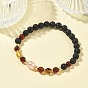 Эластичные браслеты из натуральной лавовой породы, янтаря и культивированного пресноводного жемчуга для женщин., круглые, С немагнитным синтетическим гематитом