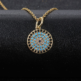 Fashionable Multi-color Cubic Zirconia Micro-inlaid Gold-plated Eye Pendant Necklace for Women