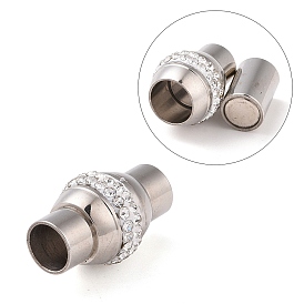 304 Stainless Steel Magnetic Clasps with Glue-in Ends, with Polymer Clay Rhinestone Beads, Oval, 17x10mm, Hole: 5mm