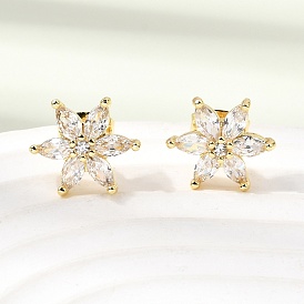 Серьги-гвоздики из латуни с микро-паве и прозрачным фианитом, стойки покрытие, долговечный, без кадмия и без свинца