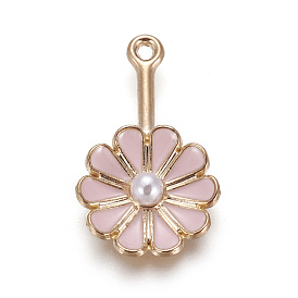 Pendentifs en émail , avec de l'acrylique perle d'imitation, fleur, or et de lumière