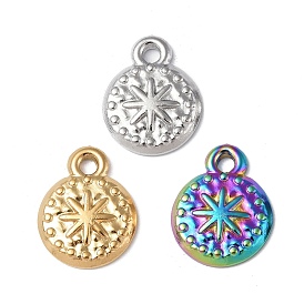 304 Stainless Steel Charms, Flat Round with Star Charm
