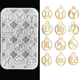 DIY Pendant Silicone Molds, for Earring, Necklace Making, Resin Casting Molds, For UV Resin, Epoxy Resin Jewelry Making, Flat Round with Twelve Constellation