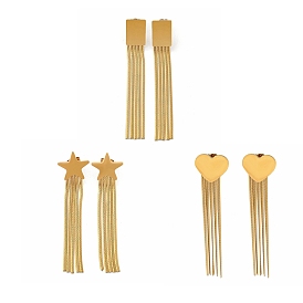 Vacuum Plating Golden 304 Stainless Steel Dangle Stud Earrings, Chains Tassel Earrings