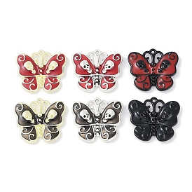 Halloween Rack Plating Alloy Enamel Pendants, Cadmium Free & Nickel Free & Lead Free, Butterfly with Skull Charm