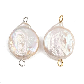 Плоские круглые подвески-соединители из натурального пресноводного жемчуга Кеши, с 304 двойными петлями из нержавеющей стали, белые