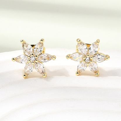 Серьги-гвоздики из латуни с микро-паве и прозрачным фианитом, стойки покрытие, долговечный, без кадмия и без свинца