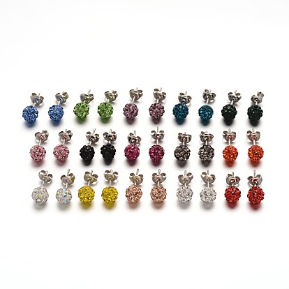 Полимерная глина горный хрусталь мяч серьги, с выводами серьги из нержавеющей стали, цвет нержавеющей стали, 6 мм , штифт: 0.8 мм